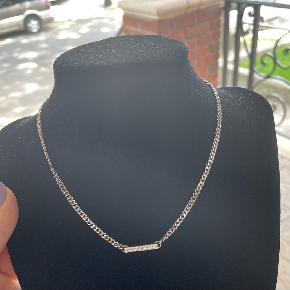 Sterling silver cuban link choker with paved bar😍